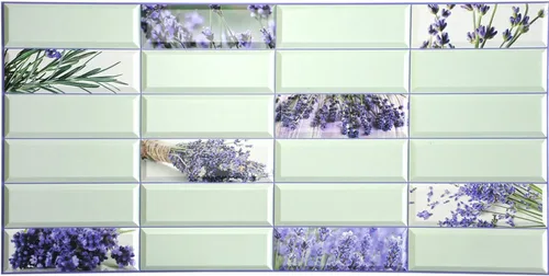Vista 3 de Dundee Deco PG7037 Flores de lavanda sintética verde violeta, 3.1 pies x 1.6 pies, panel de pared 3D de PVC, decoración de paneles de pared