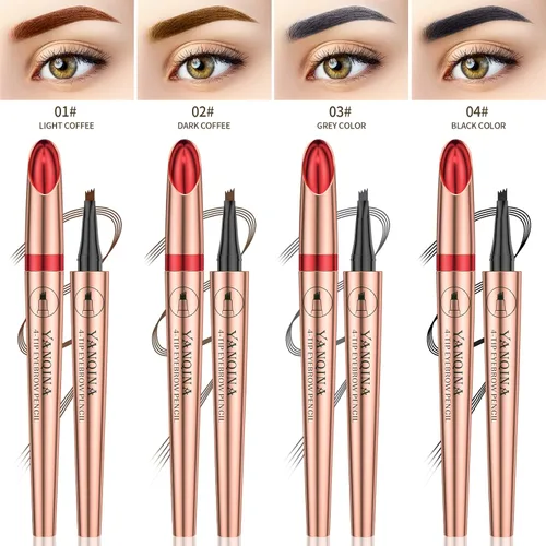 Vista 7 de Lápiz de cejas negro Liquid Microblading. Resistente al agua, de larga duración, natural, pluma de cejas con punta de horquilla de 4 puntos