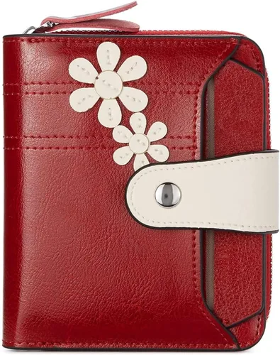 Vista 9 de BOSTANTEN - Billetera de cuero para mujer, pequeña, con bloqueo RFID, de dos pliegues, bolsillo con cremallera, tarjetero con ventana para 1-beige