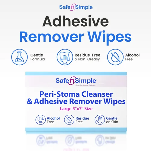 Vista 3 de Safe n' Simple Removedor de adhesivo para piel, 5 x 7 pulgadas, 50 toallitas eliminadoras de adhesivo de estoma, toallitas sin alcohol para pieles