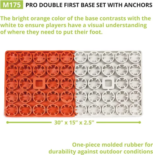 Vista 2 de Champion Sports Pro Double First Base – Primera base oficial de una pieza – Base fácil de instalar con anclajes de tierra, naranja