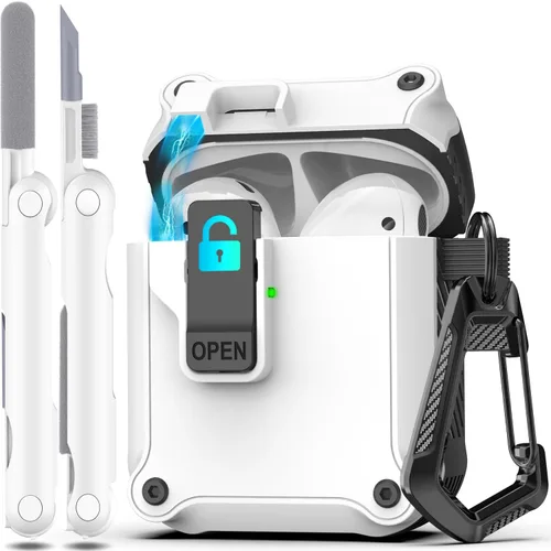 Vista 68 de R-fun Funda de carga compatible con AirPods de 2ª generación 2019, 1ª generación 2016, protección completa contra caídas, tapa desplegable