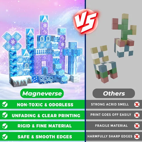 Vista 5 de Bloques magnéticos – 100 bloques de construcción magnéticos transparentes para niños de 4 a 8 años, bloque magnético castillo de princesa azul