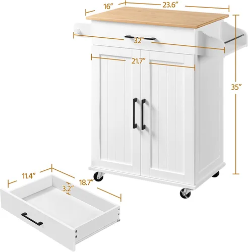 Vista 4 de Topeakmart Carrito de isla de cocina con armario de almacenamiento y 1 cajón, carrito de cocina rodante con toallero y estante para especias