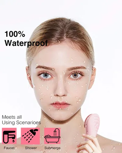 Vista 2 de NågraCoola CLIE Cepillo de limpieza facial, limpiador facial eléctrico impermeable y recargable para hombres y mujeres, exfoliante, masaje y Rosa