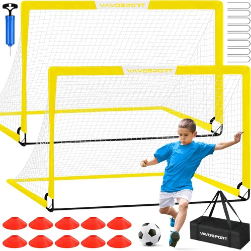 Vista 10 de VAVOSPORT Portería de fútbol, 2 porterías de fútbol para niños de 6 x 4 pies para patio trasero, red de fútbol portátil desplegable