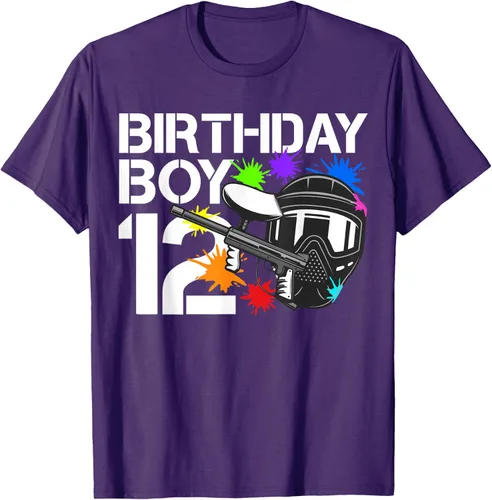 Vista 46 de 12th B-Day Paintball Birthday Party Boy 12 Year Old Funny T-Shirt, Negro
