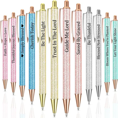 Vista 8 de Jeyiour 12 bolígrafos divertidos para adultos, elegantes inspiracionales con purpurina con mensajes motivacionales, bolígrafos bonitos para oficina