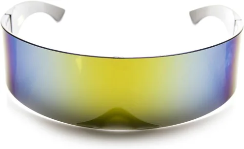 Vista 8 de zeroUV - 80s Futuristic Cyclops Cyberpunk Visor Sunglasses with Semi Translucent Mirrored Lens Shield Sunglasses