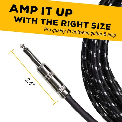 Vista 6 de GLS cable de audio para guitarra, cable TS de 1/4 de pulgada, cable para instrumento de 1/4 de pulgada para bajo y guitarra eléctrica, de tweed