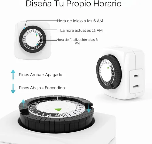 Vista 3 de BN-LINK Temporizadores de interior con enchufe mecánico de 2 puntas, mini temporizadores de lámpara de 24 horas, paquete de 2