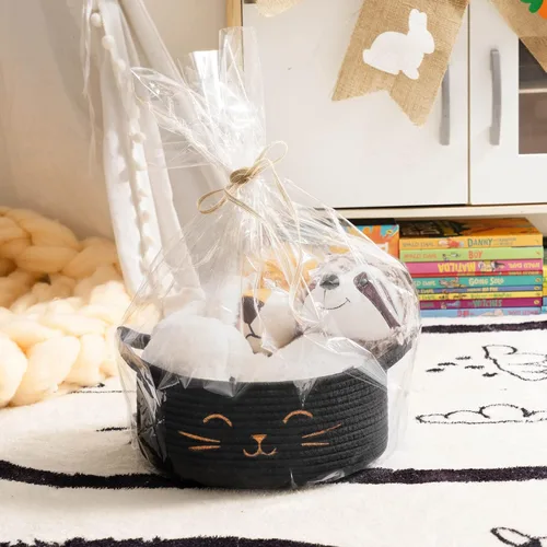 Vista 6 de Cesta pequeña de almacenamiento, cesta de juguetes para mascotas negra y linda para gatos, perros, cesta de cuerda decorativa para organizar, cesta