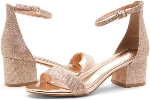 Vista 7 de Herstyle Sandalias de tacón bajo grueso para mujer, con correa en el tobillo, con correa en el tobillo, zapatos de vestir para fiestas, bodas