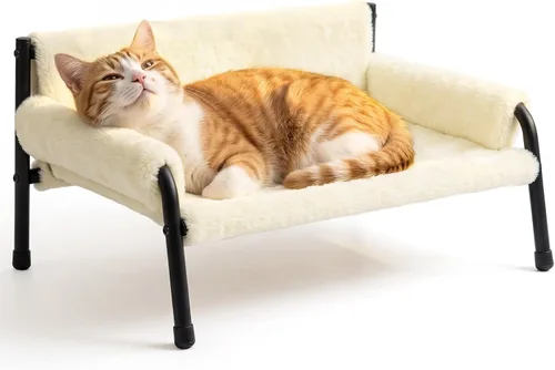 Vista 9 de Sofá cama elevada para gatos de interior, sofá de gato con marco de metal Beige