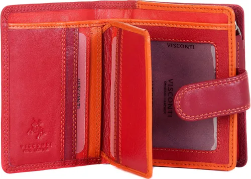 Vista 5 de RB40 Cartera y monedero de cuero suave pequeño multicolor para mujer, Rojo
