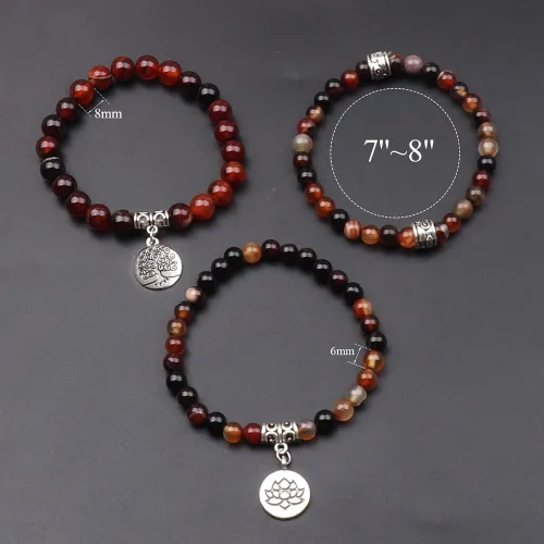 Vista 2 de UEUC 7 - Brazalete curativo de 7 chakras de hematita para mujer, juego de brazalete difusor con dije de flor de loto para yoga o reiki, brazalete