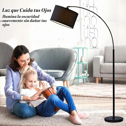 Vista 4 de Lámparas de pie de arco para sala de estar, lámpara de pie regulable con cabezal ajustable, lámpara de pie moderna con acabado negro, lámpara
