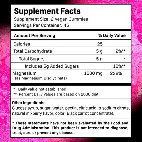 Vista 4 de Gomitas de glicinato de magnesio, 1000 mg - Suplemento de magnesio para apoyar la relajación, la salud del corazón - Gomitas de magnesio calmadas