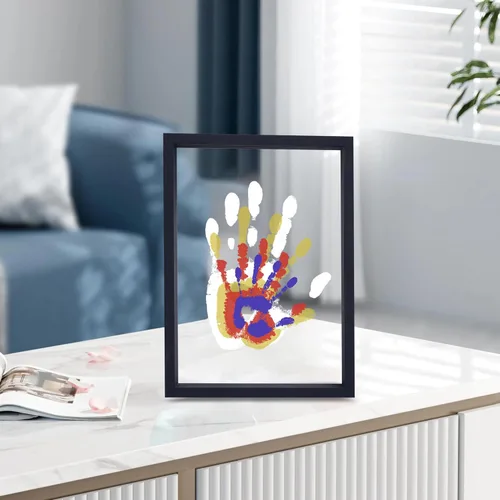 Vista 2 de CHERRY CHEERS Kit de huellas de manos familiares, marco de madera de recuerdo para manualidades, juego de regalo sin fin, pinturas no tóxicas, hojas