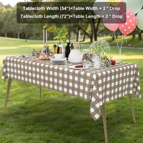 Vista 6 de Smiry Paquete de 3 Manteles Desechables de Cuadros Gingham Color Caqui - 54" x 72" Mantel de Plástico de Servicio Pesado, Cubiertas de Mesa
