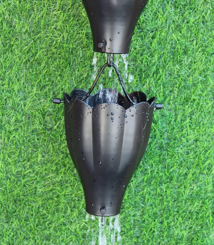 Vista 8 de KAM Inicio Cadena de lluvia de aluminio XL chapado en negro de 8.5 pies (negro) 8.5 pies con adaptador de canalón de perno de latón para instalación