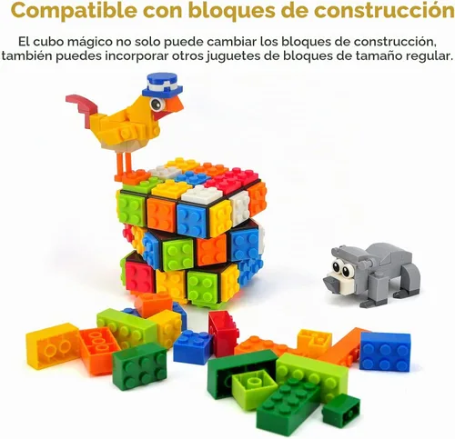 Vista 5 de Speed Cube - Cubo de ladrillo integrado de 3 x 3 x 3 pulgadas con bloques de construcción, rompecabezas de cubo mágico, juguetes creativos