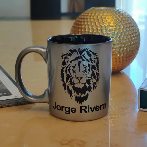 Vista 5 de LaserGram Taza de café de cerámica redonda de 11 oz, símbolo de fuerza chino, grabado personalizado incluido (negro)