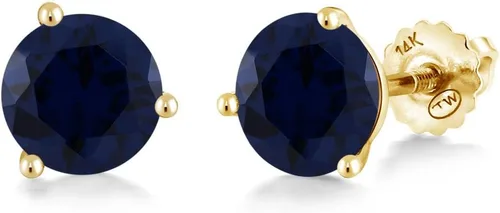 Vista 246 de Gem Stone King Aretes de Martini de oro amarillo de 14 quilates Aretes de tuerca de 3 puntas para mujeres y hombres Redondos de 0.236 pulgadas