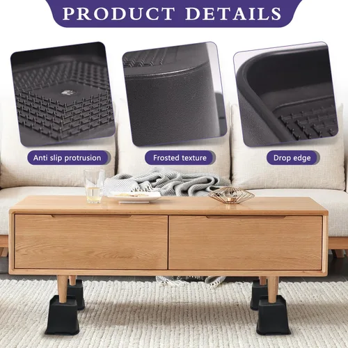 Vista 6 de Elevadores de cama de 5 pulgadas, elevadores de sofá en forma de L, elevadores de cama resistentes, elevadores de muebles de gran tamaño para patas