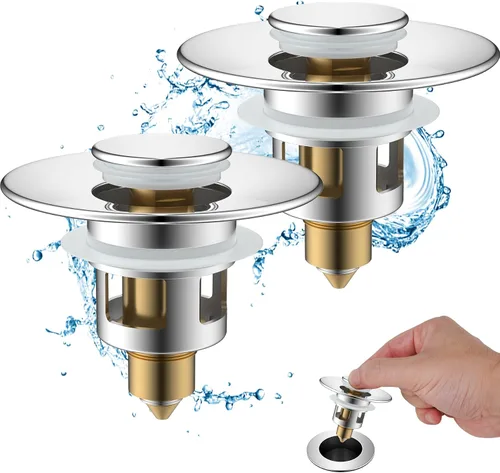 Vista 15 de Hibbent Paquete de 2 Tapones Universales de Todo Metal para Lavabo de Baño para Lavamanos de 1.1''~2.3'', Colador de Desagüe de Lavabo Emergente