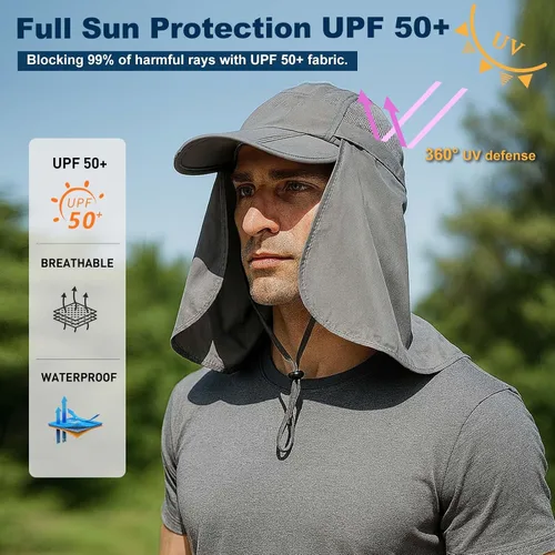 Vista 2 de Surblue Sombrero de pesca con solapa para el cuello, protección UV, protección UV, UPF50+