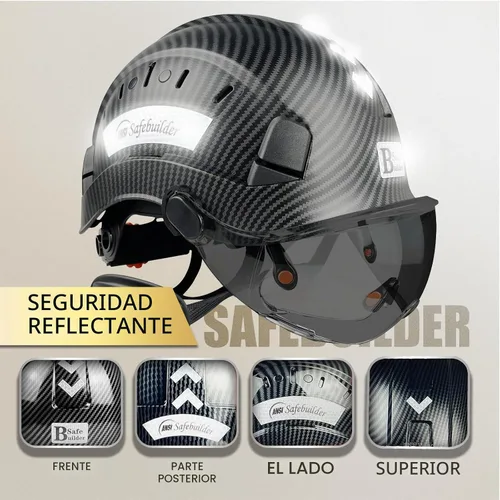 Vista 5 de SAFEBUILDER Casco de seguridad de construcción con visera incorporada Casco duro ABS con visera Ventilación ajustable Casco de trabajo Protección