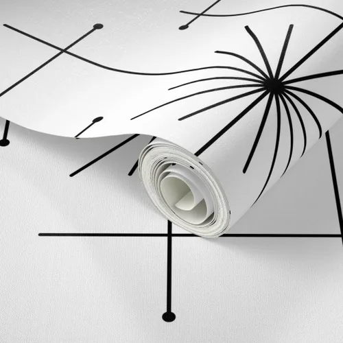 Vista 2 de Papel tapiz para despegar y pegar, diseño geométrico de mediados de siglo, moderno, negro, blanco, monocromático, minimalista, extraíble, por
