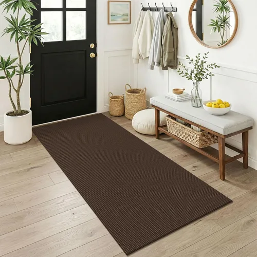 Vista 222 de KOZYFLY - Tapete para puerta de interior, lavable, pequeña, antideslizante, con respaldo de goma, felpudo de algodón para el hogar, color negro