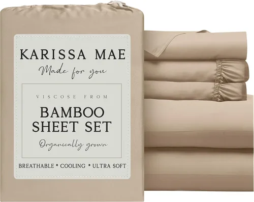 Vista 44 de KARISSA MAE Juego de sábanas de viscosa de bambú de lujo, 100% certificado FSC, refrescante, lujosamente suave, bolsillos profundos de 18 pulgadas