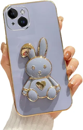 Vista 43 de Funda con soporte de conejo de corazón para Xiaomi Redmi A1, galvanizado suave TPU protector delgado a prueba de golpes con lindo conejito soporte