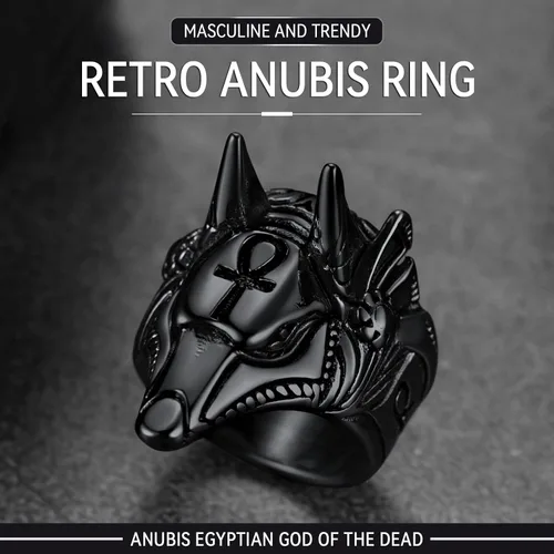 Vista 3 de FaithHeart Anubis - Anillos para hombres y mujeres, joyería de acero inoxidable resistente, anillo de amuleto de cruz Ankh, embalaje delicado, Acero