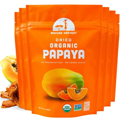 Vista 27 de Mavuno Harvest Paquete variado de frutas secas orgánicas, mango seco, papaya, piña, plátano, yaca y mezcla tropical, saludable, vegano, sin azúcar