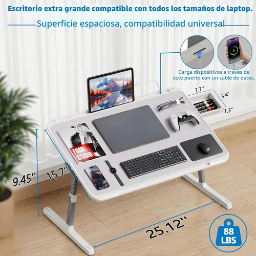Vista 2 de Potuopy Escritorio ajustable para computadora portátil, bandeja de mesa de Gris