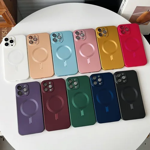 Vista 6 de Funda magnética ankofave para iPhone 14 Pro Max, funda para teléfono para mujeres, diseño mate de lujo suave con lustre metálico y protector