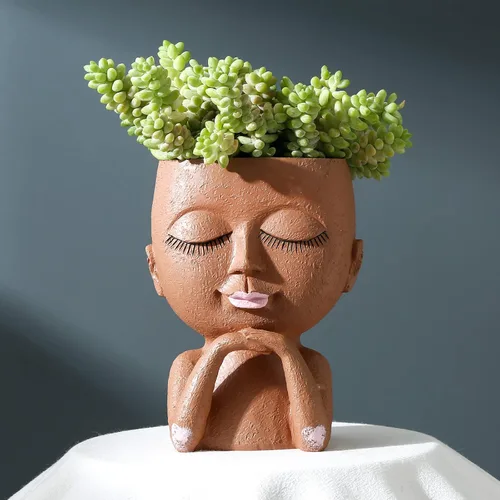 Vista 6 de Macetas de cara para suculentas, maceta de flores, bonita maceta de cabeza, macetas para plantas de interior y exterior
