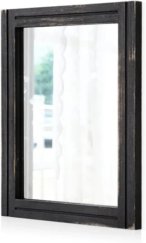 Vista 12 de AAZZKANG Espejo de pared rústico con marco de madera rectangular para colgar en casa de campo o baño, sala de estar o dormitorio decoración