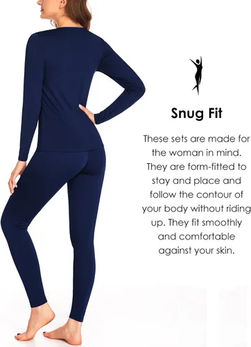 Vista 2 de Ekouaer Conjunto de ropa interior térmica para mujer, con forro polar de microforro polar largo, capa base, térmicas, conjunto de 2 piezas, tallas
