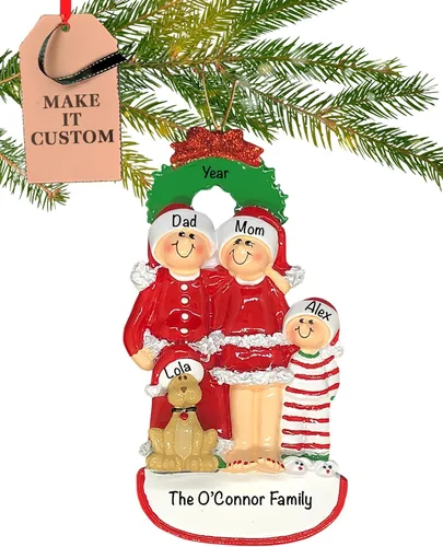 Vista 13 de Adorno Personalizado de Familia de 3 con Perro 2025 Personalización Gratuita en 24h Adornos de Navidad para el Árbol Recuerdo Negro de Mascota