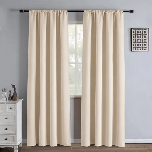 Vista 10 de IGEMAEVE Cortinas opacas para dormitorio, color beige, 52 pulgadas de ancho