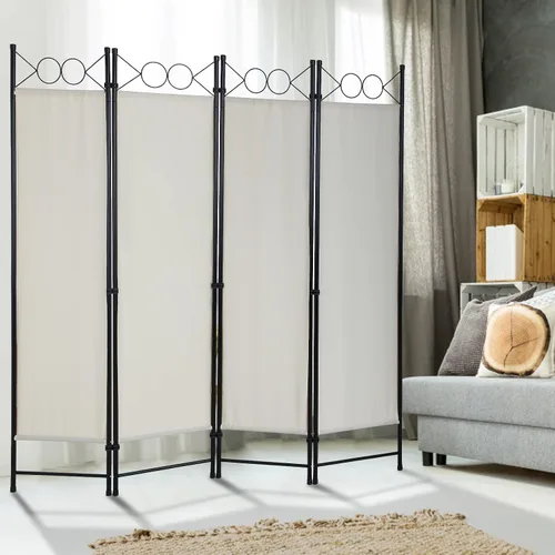 Vista 6 de Divisores de habitación y pantallas plegables de privacidad, 4 paneles de 68 pulgadas de alto, marco de acero portátil y tela para separar la Beige
