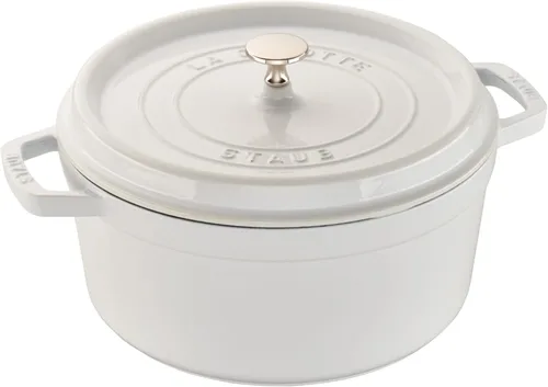 Vista 9 de Staub - Olla redonda de hierro fundido de 2.75 cuartos, color trufa blanca, fabricada en Francia