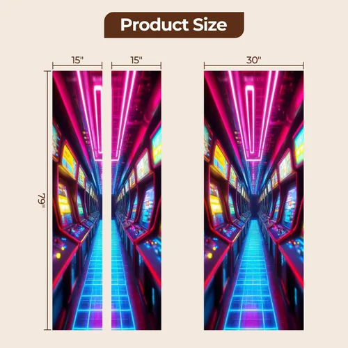 Vista 6 de Calcomanías para puerta, murales 3D, neón, retro, arcade, 80, máquinas de arcade, luces de neón, diseño retro, murales, papel tapiz autoadhesivo