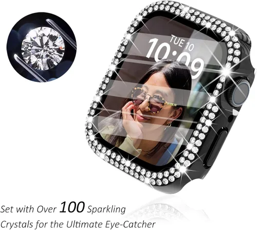 Vista 2 de Surace - Carcasa de 1.49 pulgadas compatible con Apple Watch con protector de pantalla, caja protectora general con diseño de diamantes brillantes