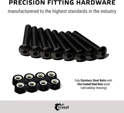 Vista 4 de Fireball Dragon Skateboard Hardware Kit Negro – Juego de tornillos de montaje y tuercas para Longboard Skateboard & Cruiser – Tornillos de montaje